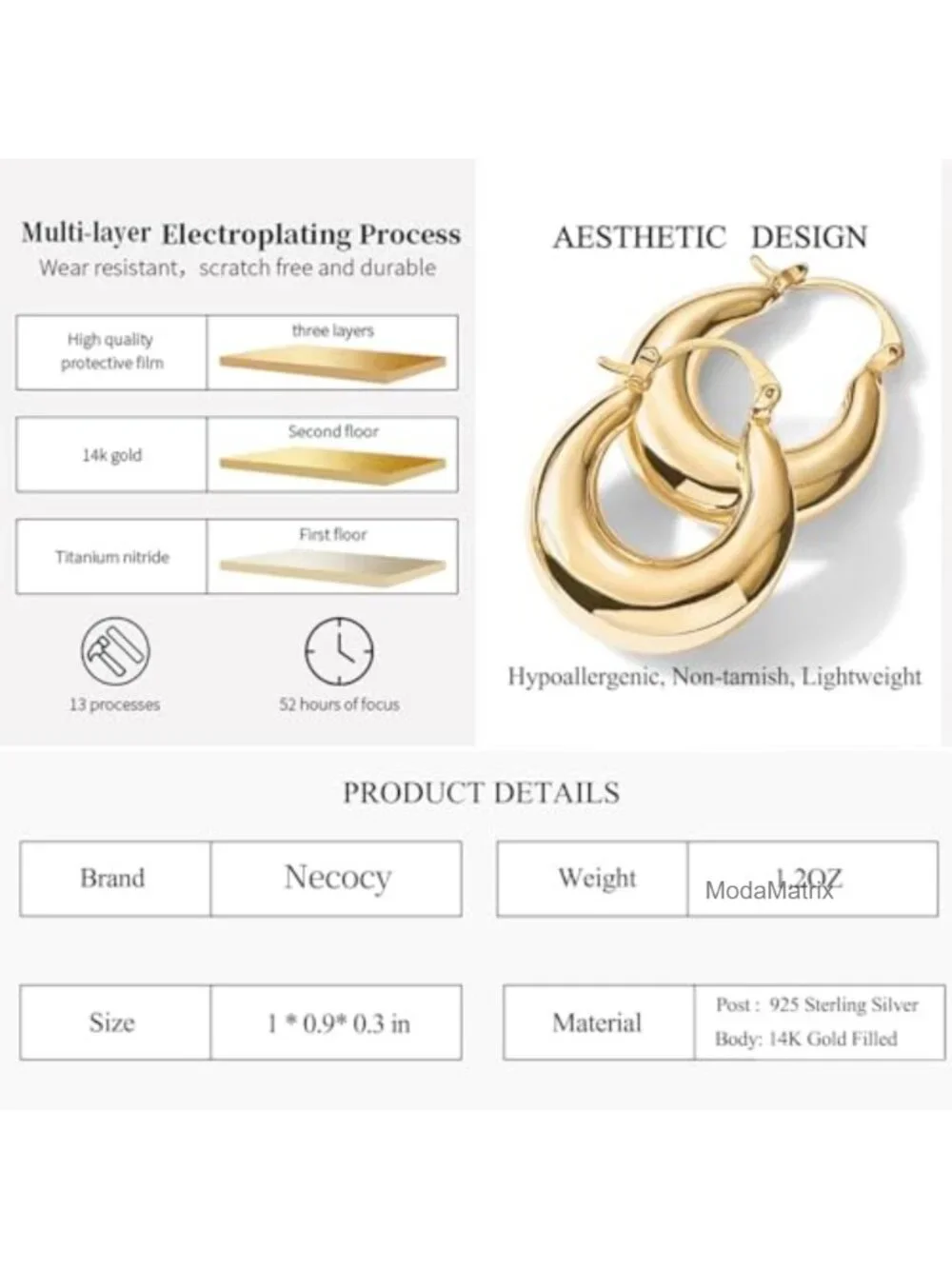 Chunky Gold Plated Triple Hoop Earrings Hypoallergenic Trendy Hoops